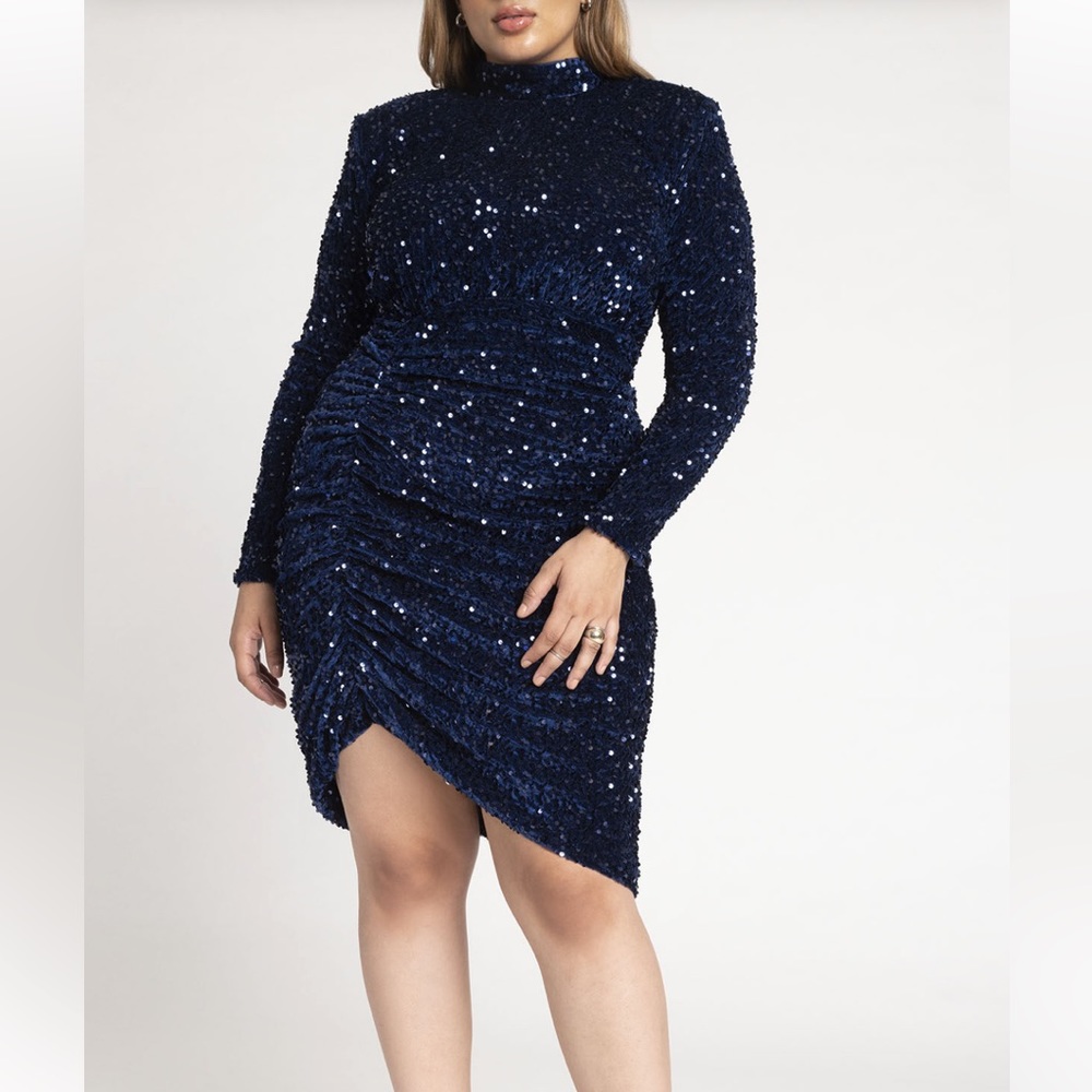 NWT Eloquii Ruched Sequin Dress in Pageant Blue